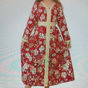 Floral Red Long Dress Girls Size 10